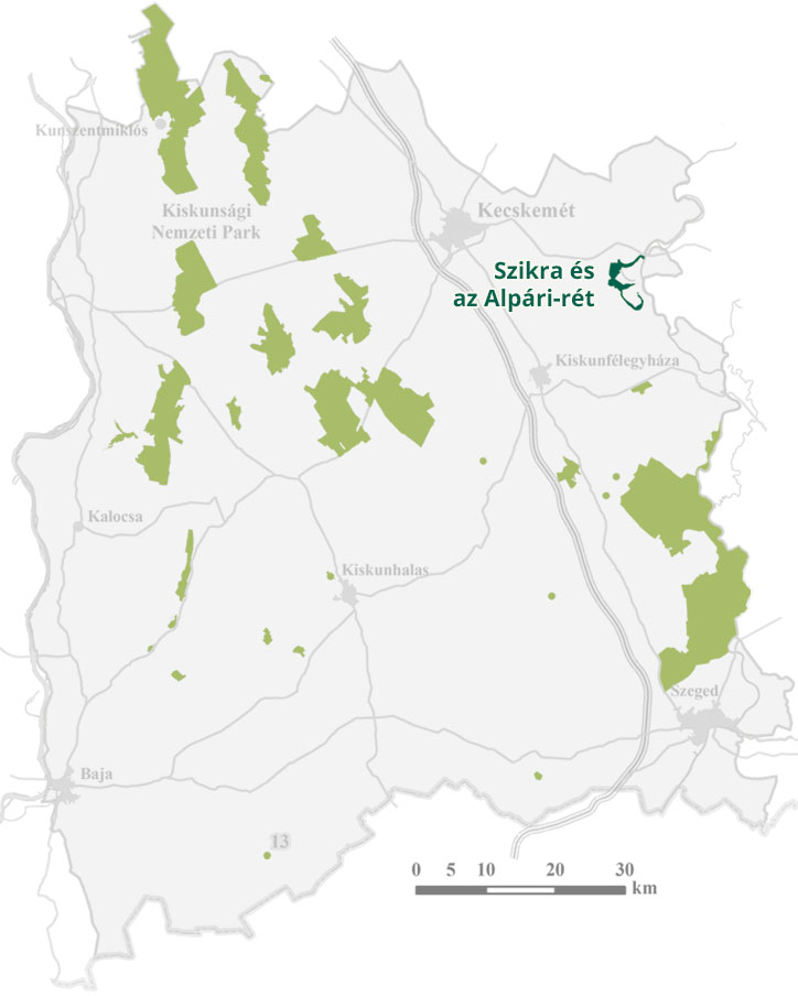 map of Szikra and the Alpár Meadow